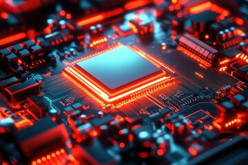 Obraz premium Close-Up of Glowing Microchip 