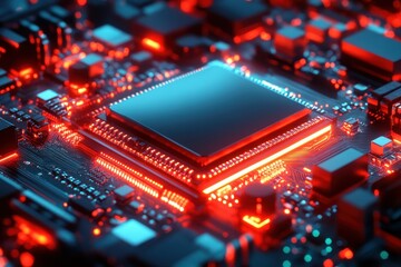 Fototapeta premium Close-Up of Glowing Microchip 