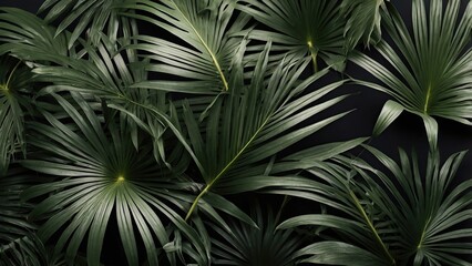 
Set of green palm leaves on both sides, cut out