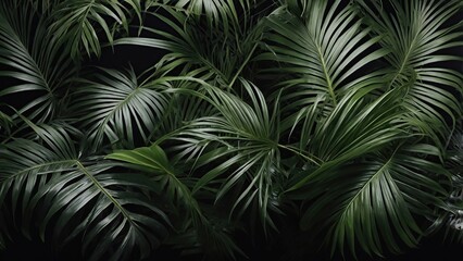 
Set of green palm leaves on both sides, cut out