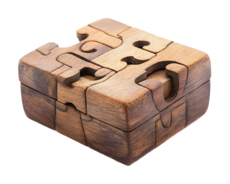 Wooden puzzle box on a transparent background. isolated background.