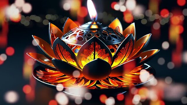 Illuminated Lotus Diya - A Festive Glow, seamless looping 4k animation video background	