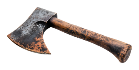 Wooden rusty axe on a transparent background. isolated background.