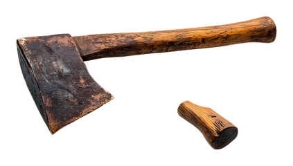 Wooden rusty axe on a transparent background. isolated background.