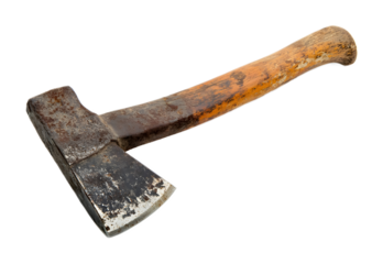 Wooden rusty axe on a transparent background. isolated background.