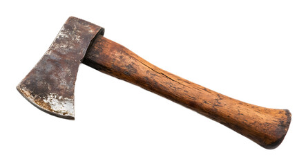 Wooden rusty axe on a transparent background. isolated background.