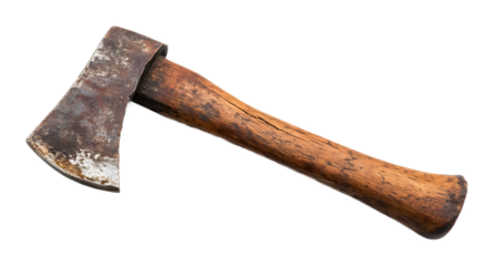 Wooden rusty axe on a transparent background. isolated background.