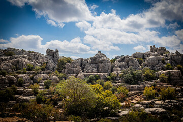 Rock formations with curious shapes in the Torcal de Antequera in the province of Malaga