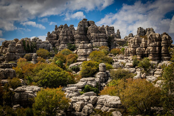 Rock formations with curious shapes in the Torcal de Antequera in the province of Malaga