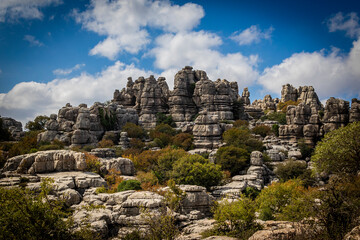 Rock formations with curious shapes in the Torcal de Antequera in the province of Malaga