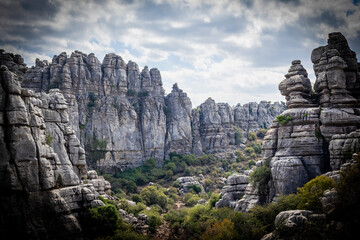 Rock formations with curious shapes in the Torcal de Antequera in the province of Malaga