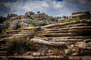 Rock formations with curious shapes in the Torcal de Antequera in the province of Malaga