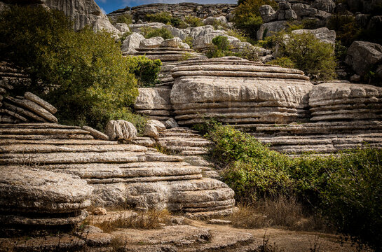 Rock formations with curious shapes in the Torcal de Antequera in the province of Malaga