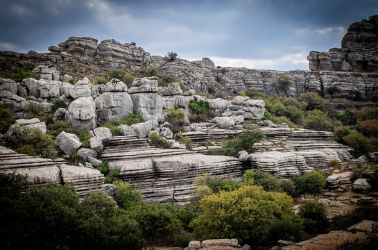 Rock formations with curious shapes in the Torcal de Antequera in the province of Malaga