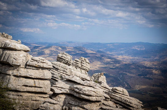 Rock formations with curious shapes in the Torcal de Antequera in the province of Malaga