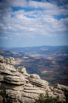 Rock formations with curious shapes in the Torcal de Antequera in the province of Malaga