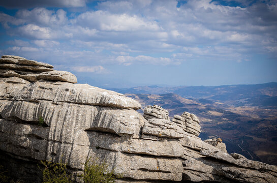 Rock formations with curious shapes in the Torcal de Antequera in the province of Malaga