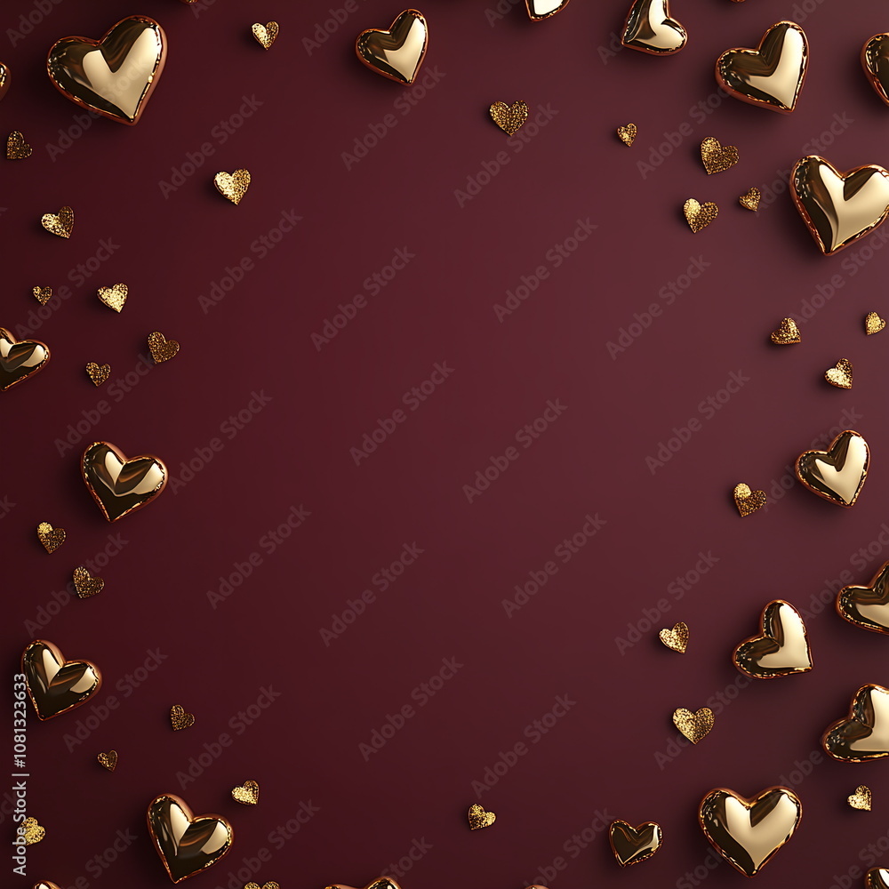 Fototapete luxurious valentine's day background featuring a rich burgundy base with scattered gold foil heart s