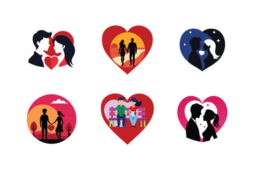romantic couple silhouette set of valentine's day