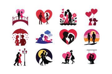 valentine's day romantic couple silhouette sets