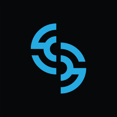 This is a logo design of an abstract letter S in blue of two connected half round shapes in blue color on a black background for technology companies