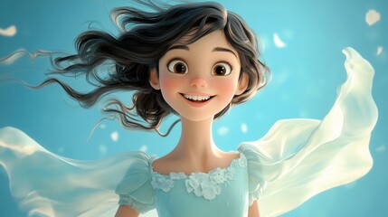 Beautiful smiling girl wearing a flowing dress radiant portrait highlighting joy and elegance