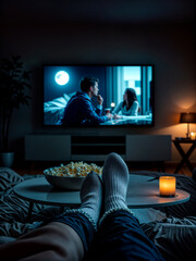 Series marathon. Movie and popcorn night at home: Relax and enjoy.