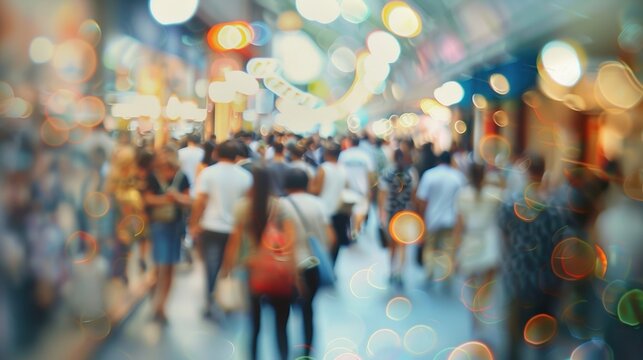 A sea of blurred images and curious minds all captivated by the indoor photography exhibit.
