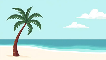 Fototapeta premium Tropical beach paradise with palm tree and turquoise ocean.