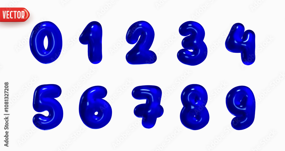 Poster set of numbers from 0 to 9 in style of christmas candy jelly in realistic 3d design isolated on whit