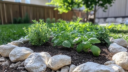 A small herb garden with fresh basil, mint, and rosemary, Herb Farming, Fresh and fragrant