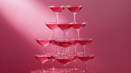 Tower of wine glasses in a pyra