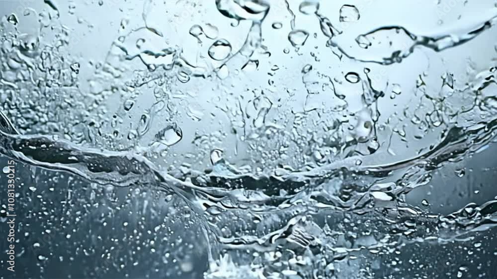 Aufkleber close up of water droplets in motion, creating beautiful splash and ripples, showcasing dynamic text