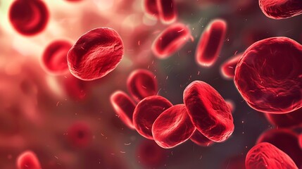 A close-up view of red blood cells in motion, illustrating their structure and function in the bloodstream.
