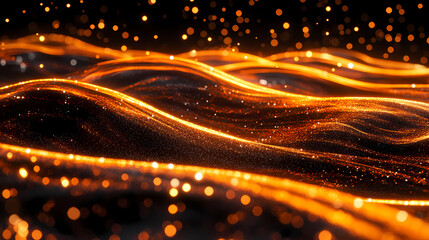 Obraz premium A mesmerizing image showing undulating waves of luminescent particles simulating a celestial phenomenon. Luminescent. Illustration