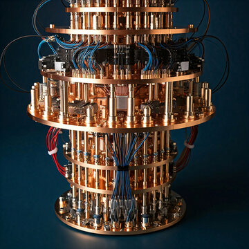 Complex quantum computer with copper and blue wiring