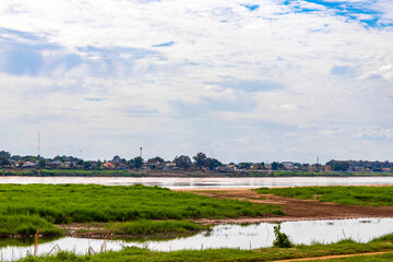 Tropical nature panorama view landscape at Mekong river Vientiane Laos.