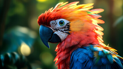 Fototapeta premium A vibrant Scarlet Macaw with bright red, yellow, and blue feathers.