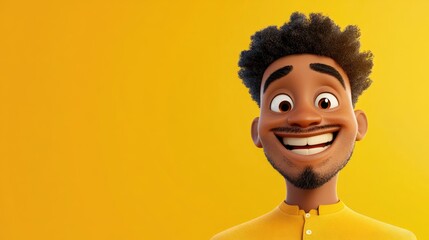 Cheerful young African American man showcasing shopping promotion against a vibrant yellow background ideal for advertising campaigns marketing lifestyle