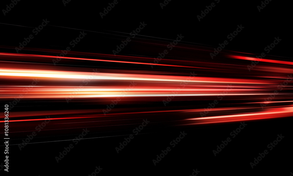 Poster red and white light streaks blur across a black background, creating a dynamic and abstract design