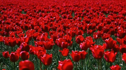 Vibrant Red Tulip Field in Blooming Spring Landscape