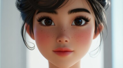 Beautiful Asian woman curling her lashes against a clean white backdrop emphasizing beauty and elegance