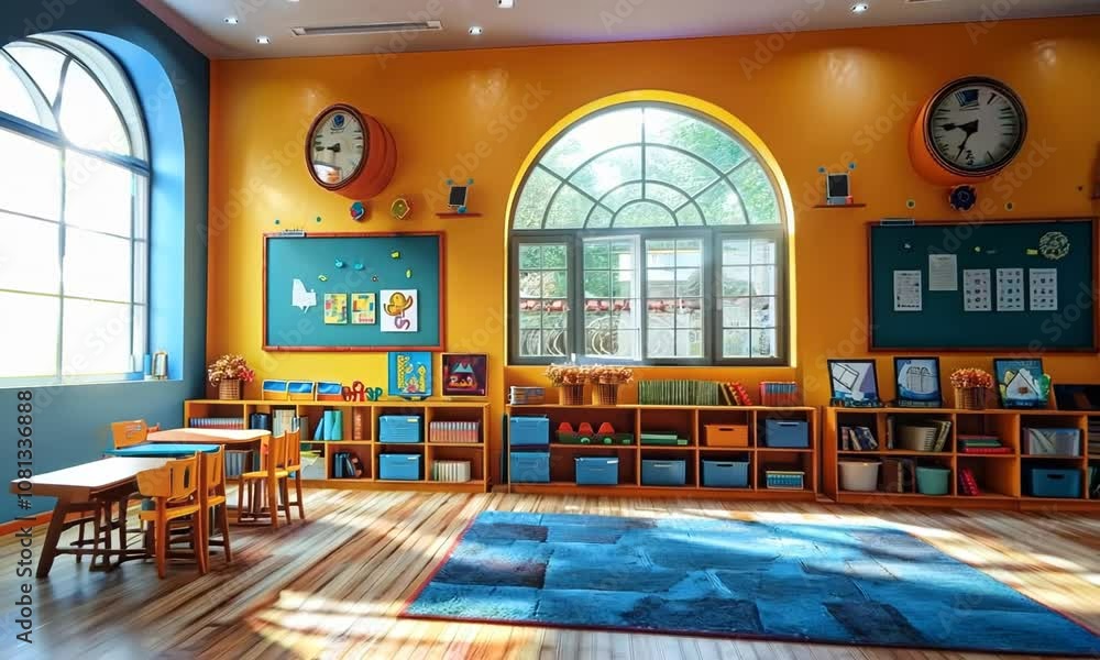 Poster math classroom with interactive learning stations and manipulatives