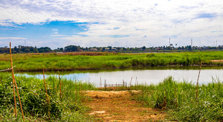Tropical nature panorama view landscape at Mekong river Vientiane Laos.