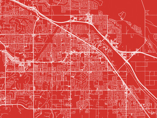 Christmas Map of Indio  California, USA in Snowy White on Festive Red Background.