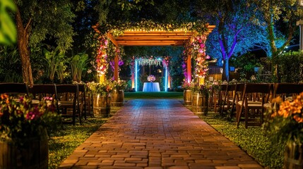 Fototapeta premium Romantic Garden Wedding Venue at Night
