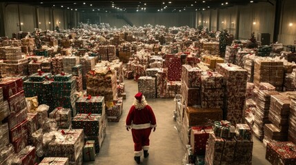 Obraz premium Santa Amidst Mountains of Christmas Gifts