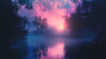 Atmospheric moody mystical dreamy surreal misty vibrant prismatic colorful kaleidoscopic luminescent foggy mystical enchanting whimsical conceptual. Luminescent. Illustration