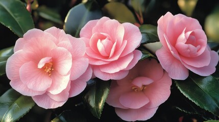 Beautiful Pink Camellia Blossoms in Natural Setting