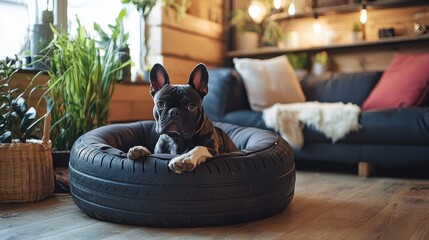 Cozy Dog in Stylish Home Interior with Plants